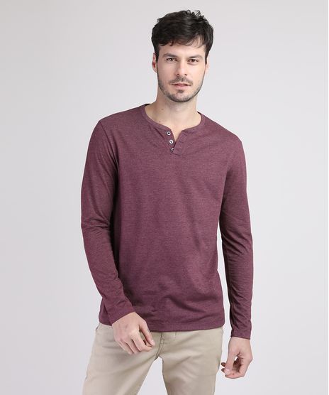 Camiseta-Masculina-com-Botoes-Gola-V-Manga-Longa-Vinho-9555248-Vinho_1