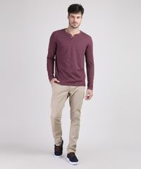 Camiseta-Masculina-com-Botoes-Gola-V-Manga-Longa-Vinho-9555248-Vinho_3