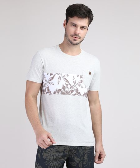 Camiseta-Masculina-Recorte-Estampa-de-Folhas-com-Bolso-Manga-Curta-Gola-Careca-Cinza-Mescla-9942181-Cinza_Mescla_1
