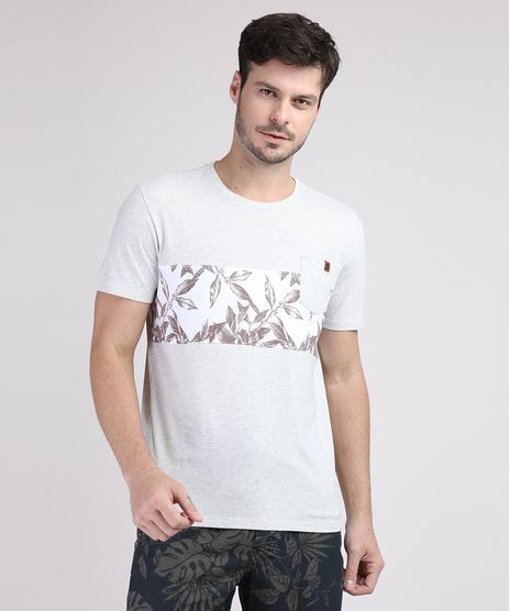 Camiseta-Masculina-Recorte-Estampa-de-Folhas-com-Bolso-Manga-Curta-Gola-Careca-Cinza-Mescla-9942181-Cinza_Mescla_1