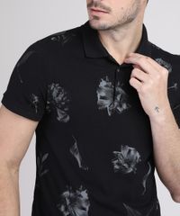 Polo-de-Piquet-Masculina-Estampada-de-Folhas-com-Bolso-Manga-Curta-Preta-9867094-Preto_4