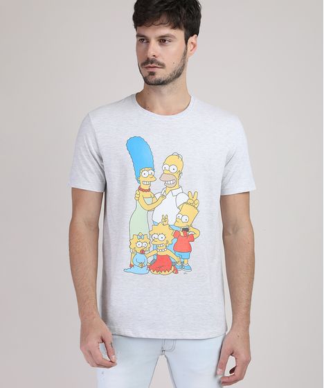 Camiseta Oxer Básica Mescla Raglan Masculina Camiseta Masculina Os Simpsons Manga Curta Gola Careca Cinza Mescla Cea