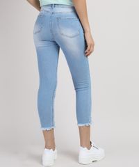 Calca-Jeans-Feminina-Skinny-Cropped-Cintura-Media-com-Puidos-Azul-Claro-9831921-Azul_Claro_2