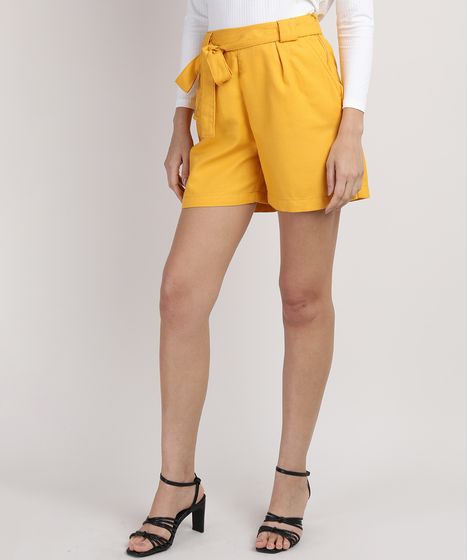 short amarelo cintura alta