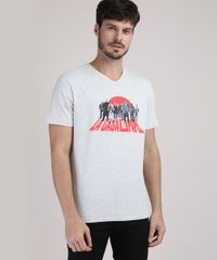 Camiseta-Masculina-La-Casa-de-Papel-Manga-Curta-Gola-V-Cinza-Mescla-Claro-9942106-Cinza_Mescla_Claro_1