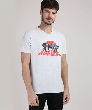 Camiseta-Masculina-La-Casa-de-Papel-Manga-Curta-Gola-V-Cinza-Mescla-Claro-9942106-Cinza_Mescla_Claro_1