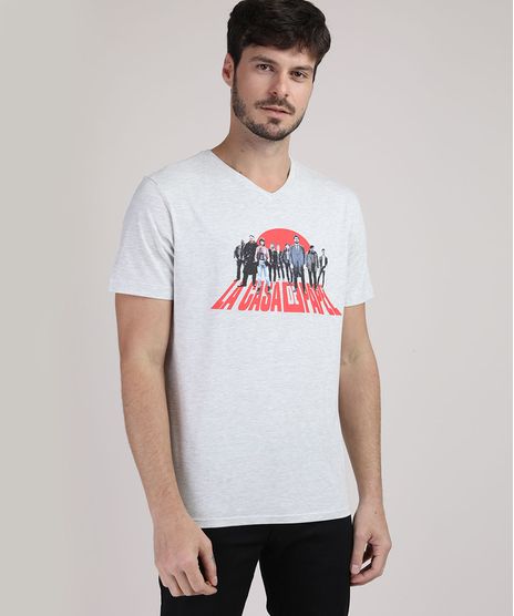 Camiseta-Masculina-La-Casa-de-Papel-Manga-Curta-Gola-V-Cinza-Mescla-Claro-9942106-Cinza_Mescla_Claro_1