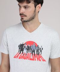 Camiseta-Masculina-La-Casa-de-Papel-Manga-Curta-Gola-V-Cinza-Mescla-Claro-9942106-Cinza_Mescla_Claro_4