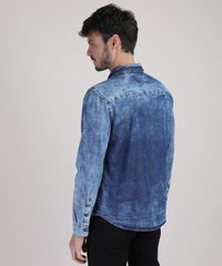 Camisa-Jeans-Masculina-Tradicional-Marmorizada-com-Bolso-Manga-Longa-Azul-Escuro-9943158-Azul_Escuro_2