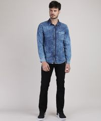 Camisa-Jeans-Masculina-Tradicional-Marmorizada-com-Bolso-Manga-Longa-Azul-Escuro-9943158-Azul_Escuro_3
