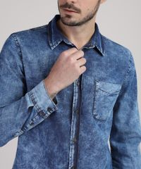 Camisa-Jeans-Masculina-Tradicional-Marmorizada-com-Bolso-Manga-Longa-Azul-Escuro-9943158-Azul_Escuro_4