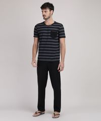 Pijama-Masculino-Camiseta-Listrada-Manga-Curta-com-Bolso---Calca-Preta-9951349-Preto_1