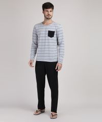 Pijama-Masculino-Camiseta-Estampada-Listrada-Manga-Longa-com-Bolso---Calca-Preta-9951351-Preto_1
