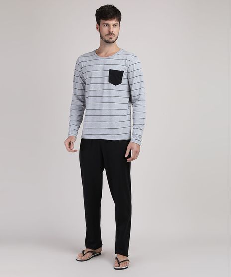 Pijama-Masculino-Camiseta-Estampada-Listrada-Manga-Longa-com-Bolso---Calca-Preta-9951351-Preto_1