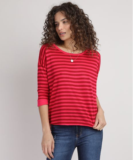 Blusa-Feminina-Listrada-Manga-3-4-Decote-Redondo-Coral-9946006-Coral_1