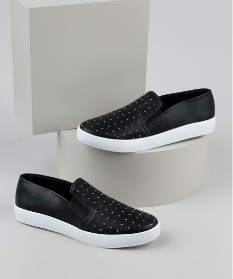 Tenis-Slip-On-Feminino-Via-Uno-com-Tachas-Preto-9907595-Preto_1