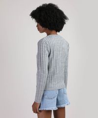 Cardigan-de-Trico-Feminino-Canelado-com-Perolas-Decote-Redondo-Cinza-Mescla-9942029-Cinza_Mescla_2