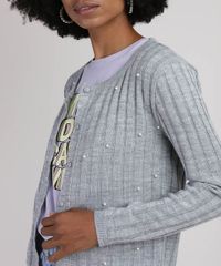 Cardigan-de-Trico-Feminino-Canelado-com-Perolas-Decote-Redondo-Cinza-Mescla-9942029-Cinza_Mescla_4