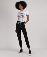 Blusa-Feminina--Future-is-Now--com-Flores-Manga-Curta-Decote-Redondo-Cinza-Mescla-9942068-Cinza_Mescla_3