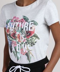 Blusa-Feminina--Future-is-Now--com-Flores-Manga-Curta-Decote-Redondo-Cinza-Mescla-9942068-Cinza_Mescla_4
