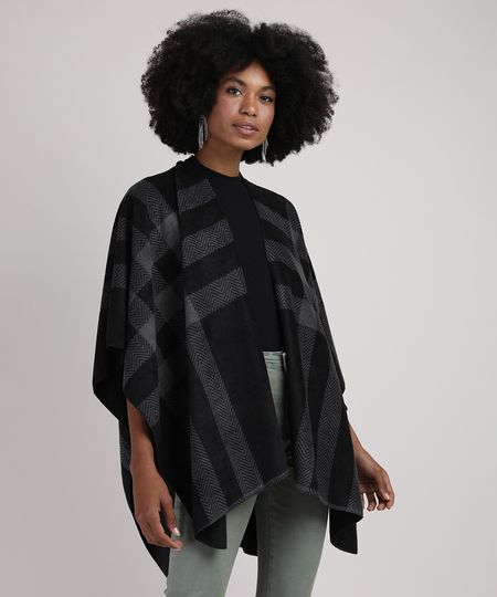 Poncho-Feminino-em-Fleece-Dupla-Face-Preto-9834500-Preto_1