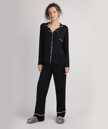 Pijama-Feminino-Camisa-Manga-Longa-com-Bolso-Preto-9951065-Preto_1