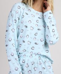 Pijama-Feminino-em-Moletinho-Estampado-de-Pinguins-Manga-Longa--Azul-Claro-9951194-Azul_Claro_3