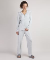 Pijama-Feminino-Camisa-Manga-Longa-com-Bolso-Cinza-Mescla-9951065-Cinza_Mescla_1