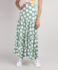Saia-Feminina-Longa-Estampada-de-Poa-com-Recortes-Verde-Claro-9941911-Verde_Claro_1