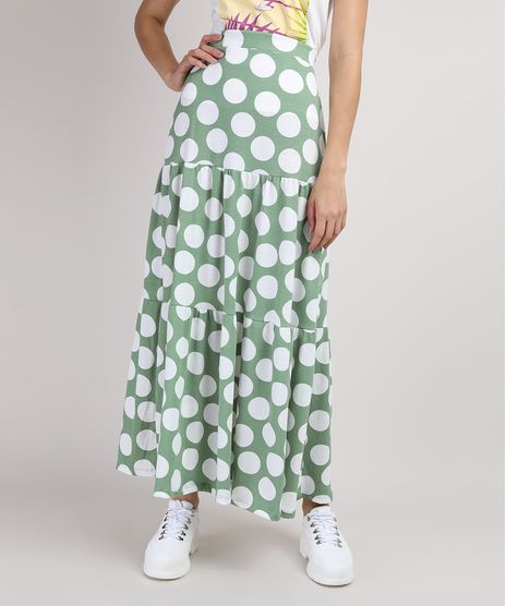 Saia-Feminina-Longa-Estampada-de-Poa-com-Recortes-Verde-Claro-9941911-Verde_Claro_1