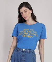 T-Shirt-Feminina-Mindset--Who-Are-The-Rolling-Stones-Anyway---Manga-Curta-Decote-Redondo-Azul-9948979-Azul_1