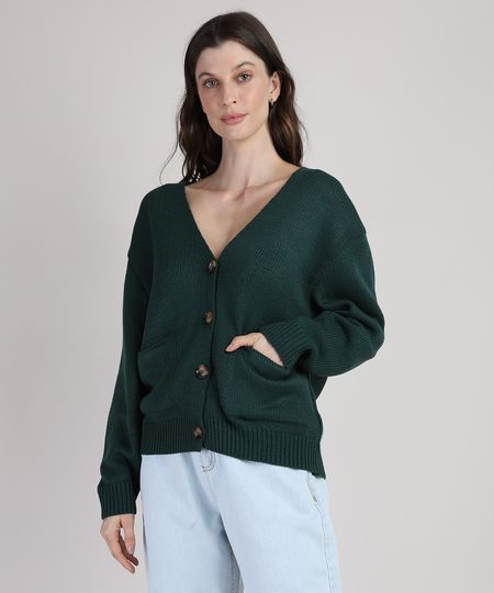 Cardigan-de-Trico-Feminino-Mindset-Oversized-com-Bolsos-Decote-V-Verde-Escuro-9950753-Verde_Escuro_1