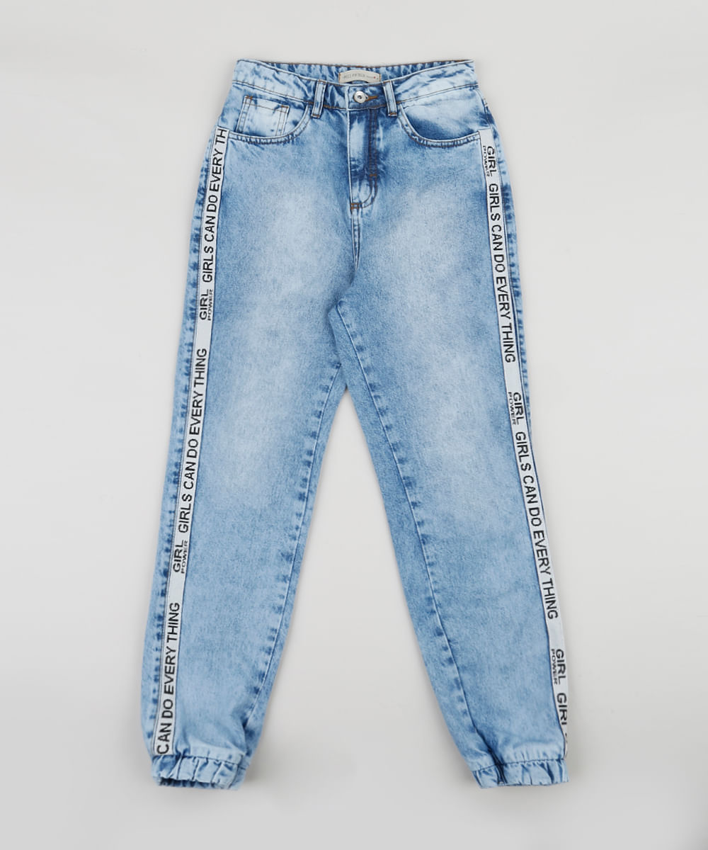 calça jeans com elastico na lateral