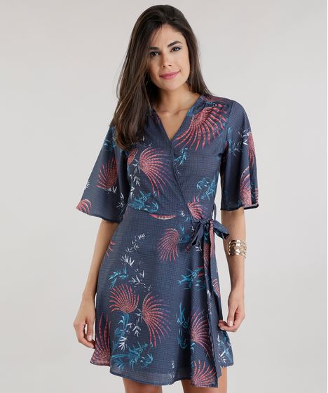 vestido estampado azul marinho