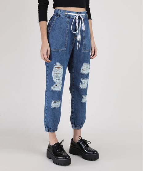 Calca-Jeans-Feminina-Jogger-Cintura-Super-Alta-Destroyed-com-Cadarco--Hi-Bye--Azul-Escuro-9944873-Azul_Escuro_1