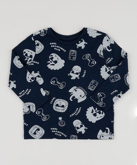 Camiseta-Infantil-Estampada-de-Bichos-com-Video-Game-Manga-Longa-Azul-Marinho-9943223-Azul_Marinho_1