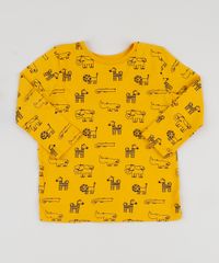 Camiseta-Infantil-Estampada-de-Bichos-Manga-Longa-Mostarda-9943041-Mostarda_1