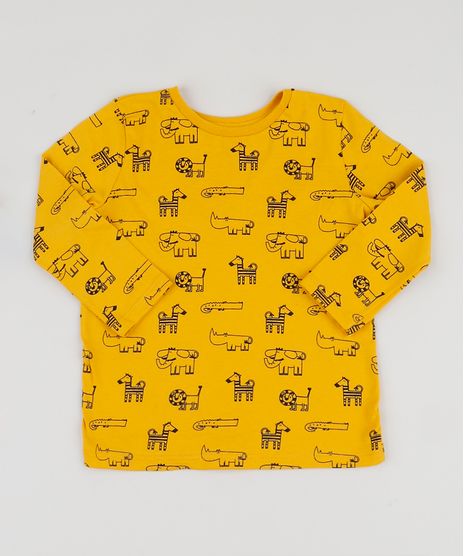 Camiseta-Infantil-Estampada-de-Bichos-Manga-Longa-Mostarda-9943041-Mostarda_1