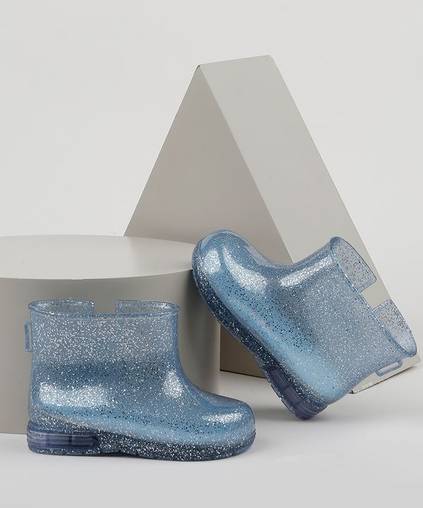 Bota Galocha Infantil Baby Club com Glitter e Luz Azul Claro 25-26