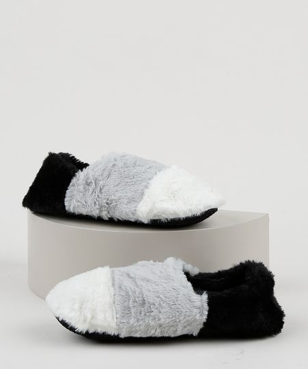 Pantufa-de-Pelo-Feminina-Listrada-Cinza-Mescla-9849651-Cinza_Mescla_1