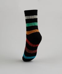 Meia-Feminina-Cano-Longo-com-Listras-Coloridas--Preta-9949189-Preto_2