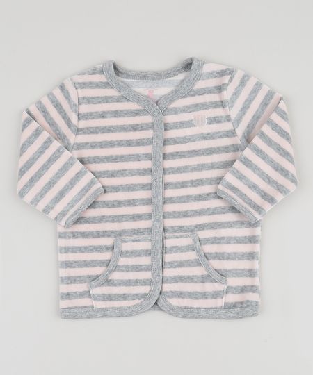 Cardigan-de-Plush-Infantil-Listrado-com-Bolsos-Cinza-Mescla-9757327-Cinza_Mescla_1