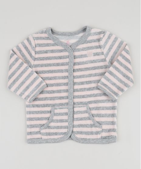 Cardigan-de-Plush-Infantil-Listrado-com-Bolsos-Cinza-Mescla-9757327-Cinza_Mescla_1