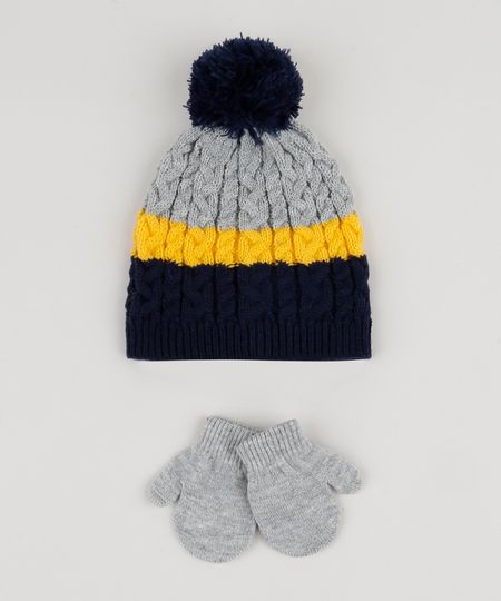 Kit-Infantil-de-Gorro-de-Trico--Listrado---Luva-Cinza-Mescla-9784977-Cinza_Mescla_1