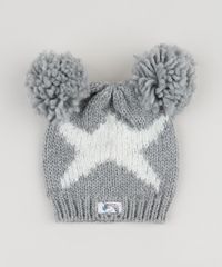 Gorro-de-Trico-Infantil-Estrela-com-Pompons-Cinza-9785474-Cinza_1