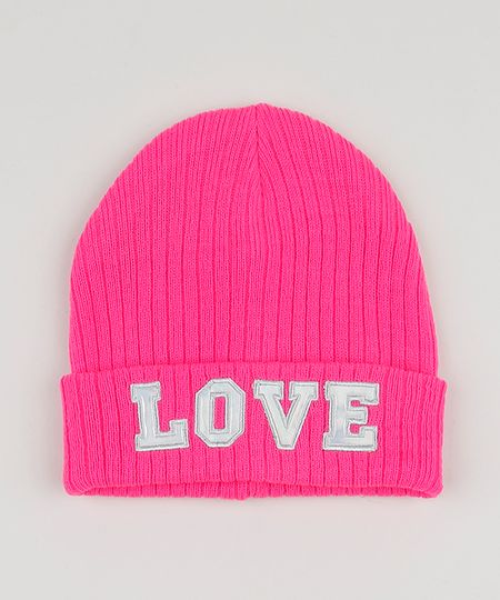 Gorro-de-Trico-Infantil--Love--Rosa-Neon-9785481-Rosa_Neon_1