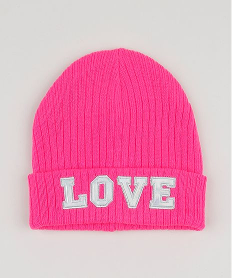 Gorro-de-Trico-Infantil--Love--Rosa-Neon-9785481-Rosa_Neon_1