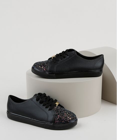 tenis preto com glitter infantil