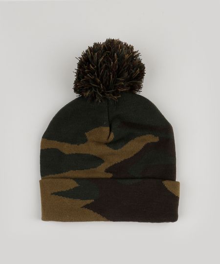 Gorro-de-Trico-Masculino-Estampado-Camuflado-com-Pompom-Verde-Militar-9801877-Verde_Militar_1