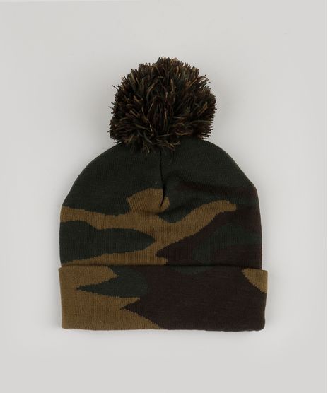 Gorro-de-Trico-Masculino-Estampado-Camuflado-com-Pompom-Verde-Militar-9801877-Verde_Militar_1